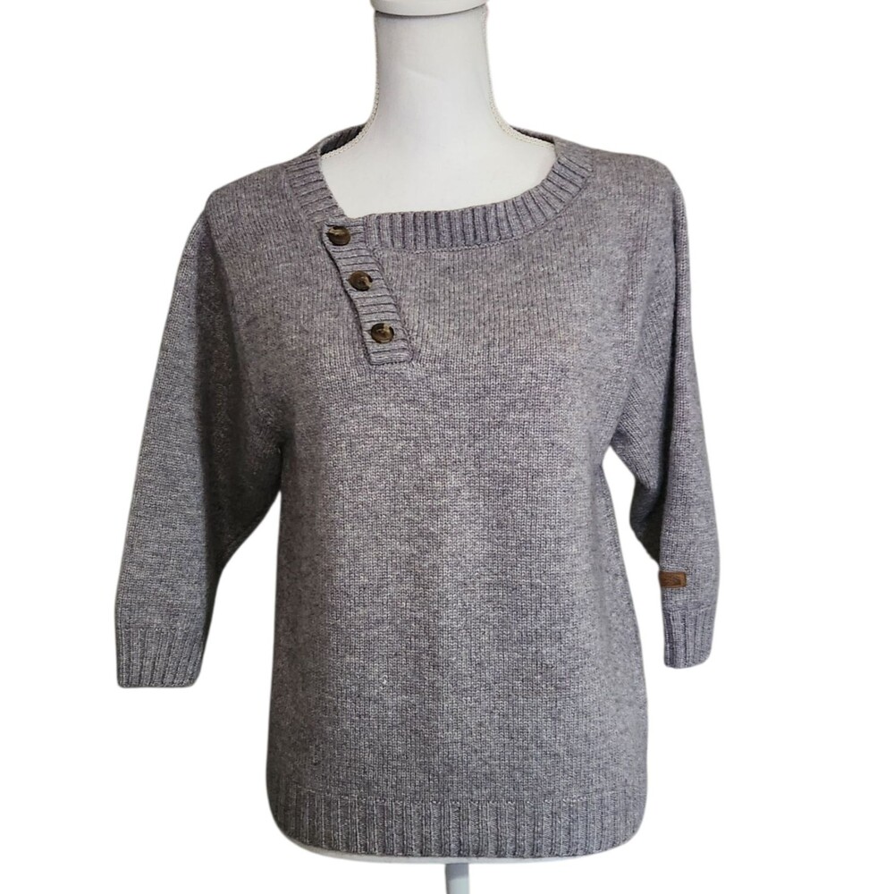 The North Face Pullover Sweater Gray Wool Blend Offset Neck  3/4 Sleeves Size S